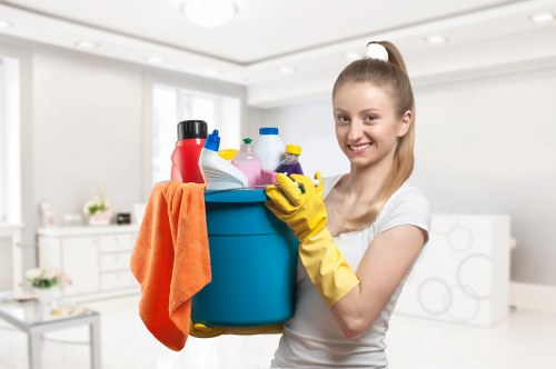 Cleaner reviewing service terms before completing a carpet cleaning job